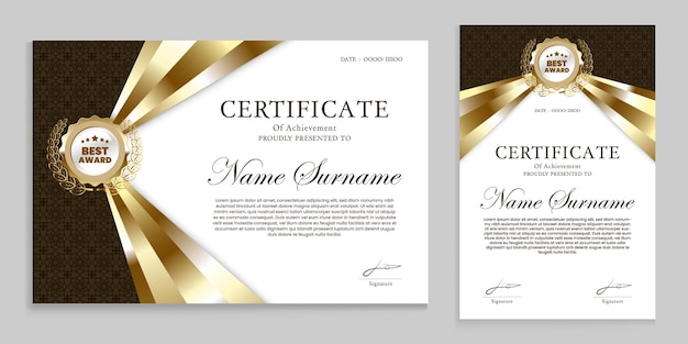 Modelo de certificado de prémio ou apreciação fundo dourado e castanho adequado para