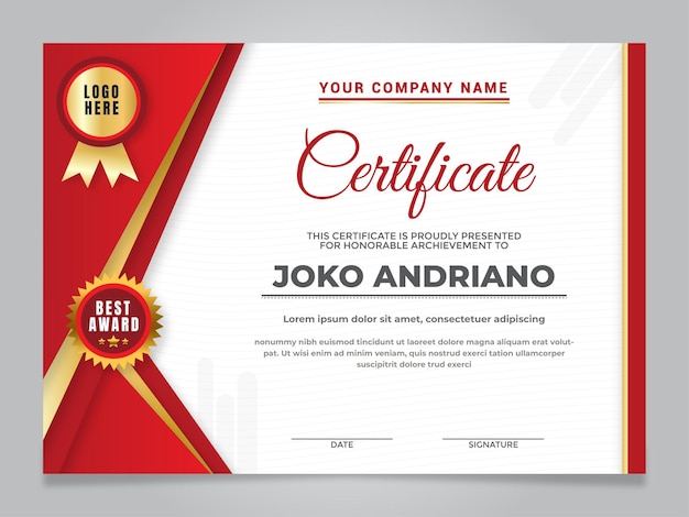 Vetor modelo de certificado de prêmio profissional em design abstrato vermelho