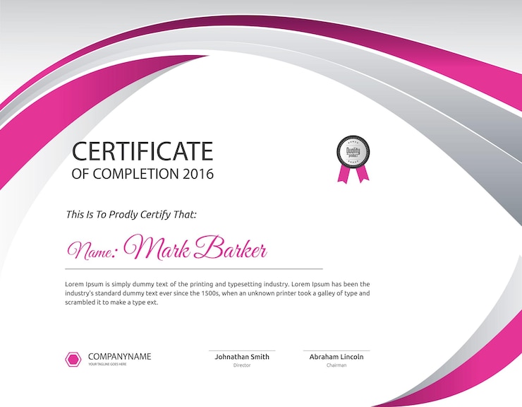 Vetor modelo de certificado de realização com emblema e borda ilustração vetorial