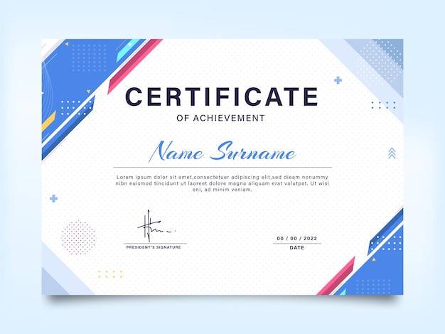 modelo de certificado de realização de efeito geométrico azul e vermelho