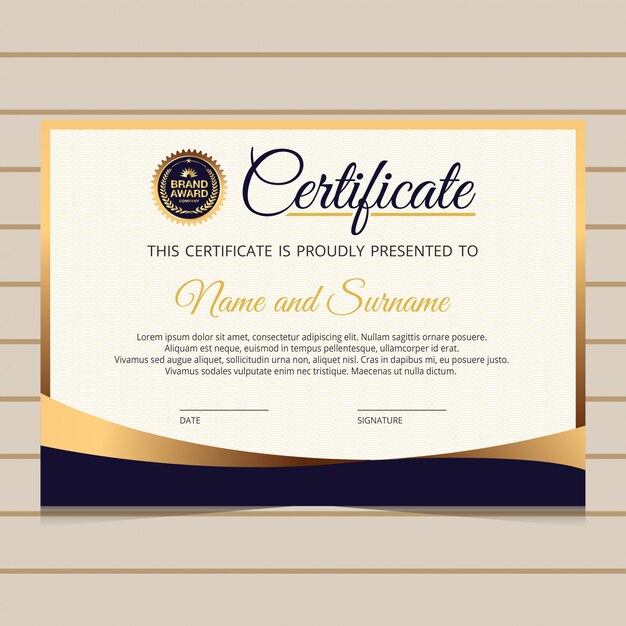 Modelo de certificado elegante com elementos dourados