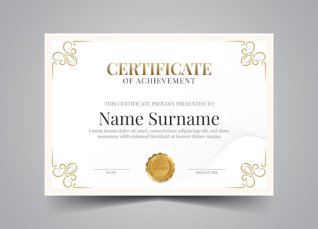 Modelo de certificado elegante e luxuoso Fundamento de diploma de prémios