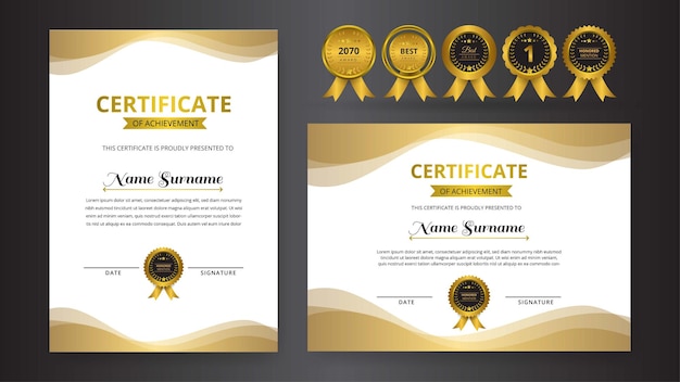 Modelo de certificado moderno com certificado de luxo gradiente dourado