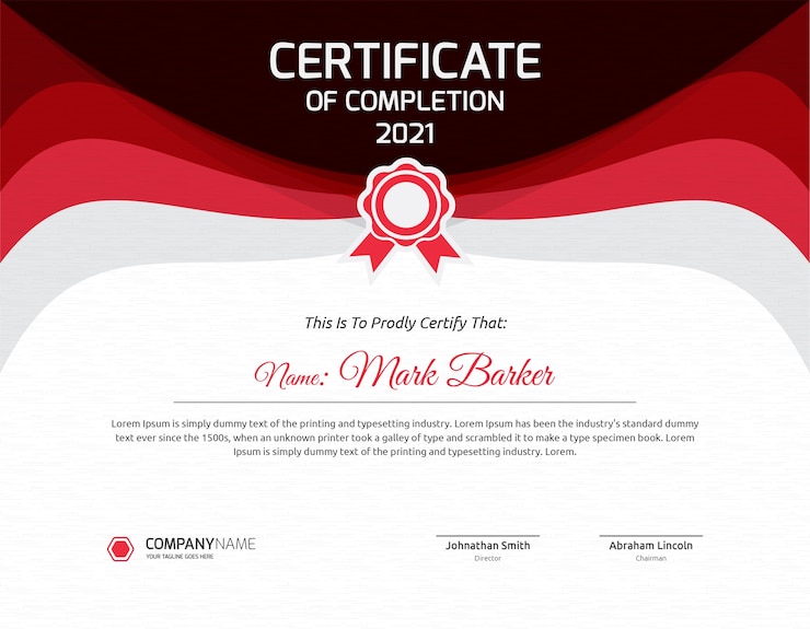 Vetor modelo de certificado vermelho ondulado