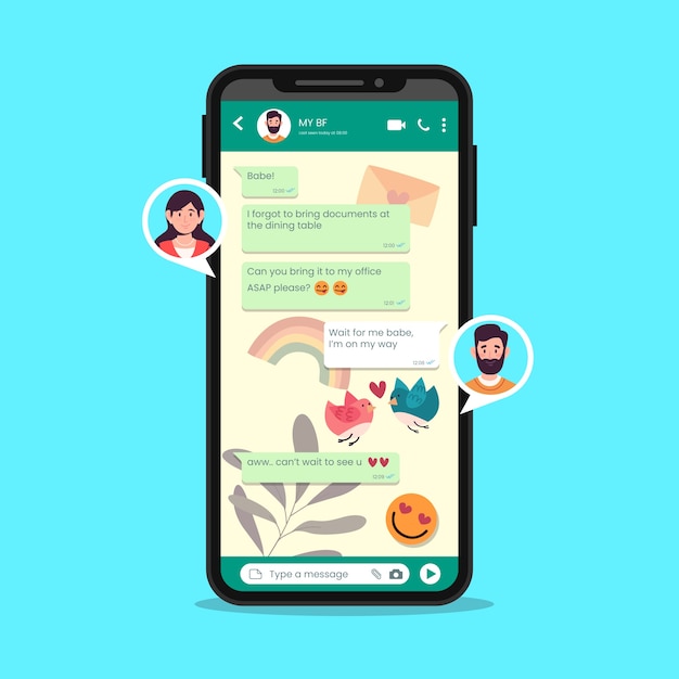 Modelo de chat de WhatsApp desenhado à mão.