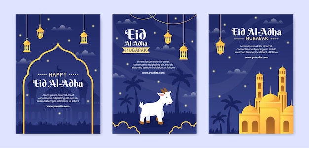 Modelo de coleção de cartão de saudação Eid al Adha ilustração de fundo plano de mídia social