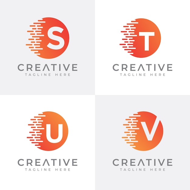 Modelo de coleção de design de logotipo de monograma de marca de carta de tecnologia logo stuv