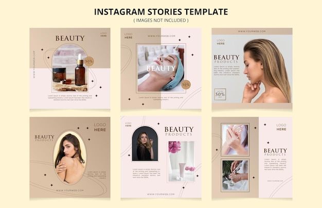 Modelo de coleção de histórias de feed de mídia social de beleza plana Vetor grátis