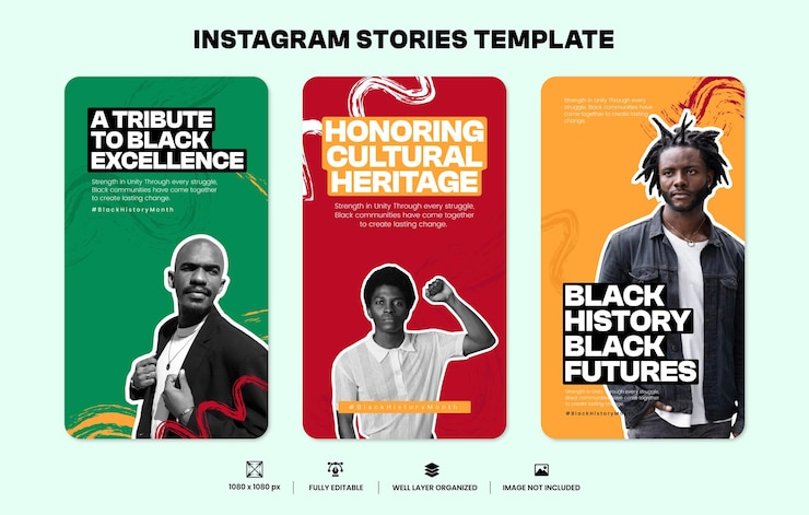 Vetor modelo de coleção de histórias do instagram do mês da história negra