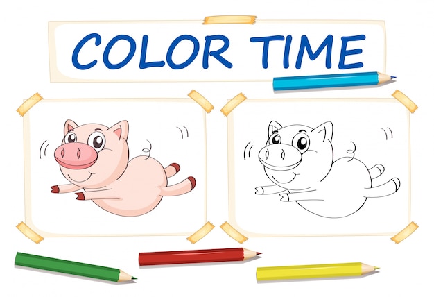 Modelo de colorir com porco bonito