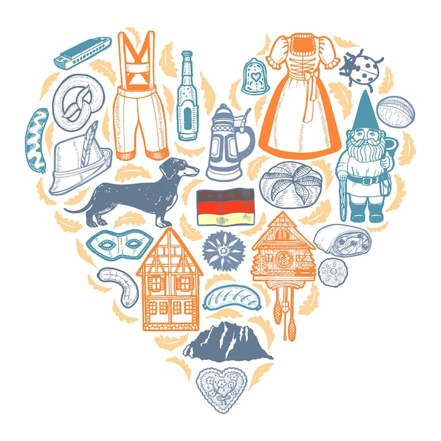 Vetor modelo de composição de coração de símbolos alemães para design de superfície folhetos banners impressões cartazes cartões