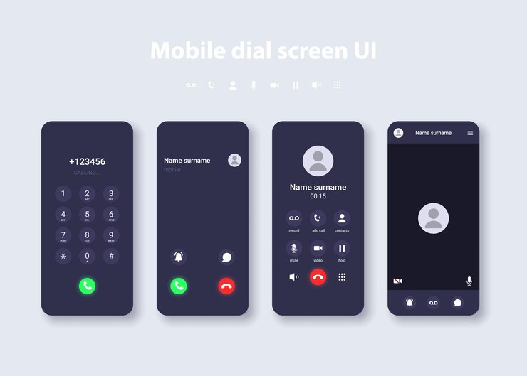 Vetor modelo de conceito de interface de usuário de smartphone design de teclado de chamada de vídeo de chamada de discagem para digitar mensagens no visor do telefone