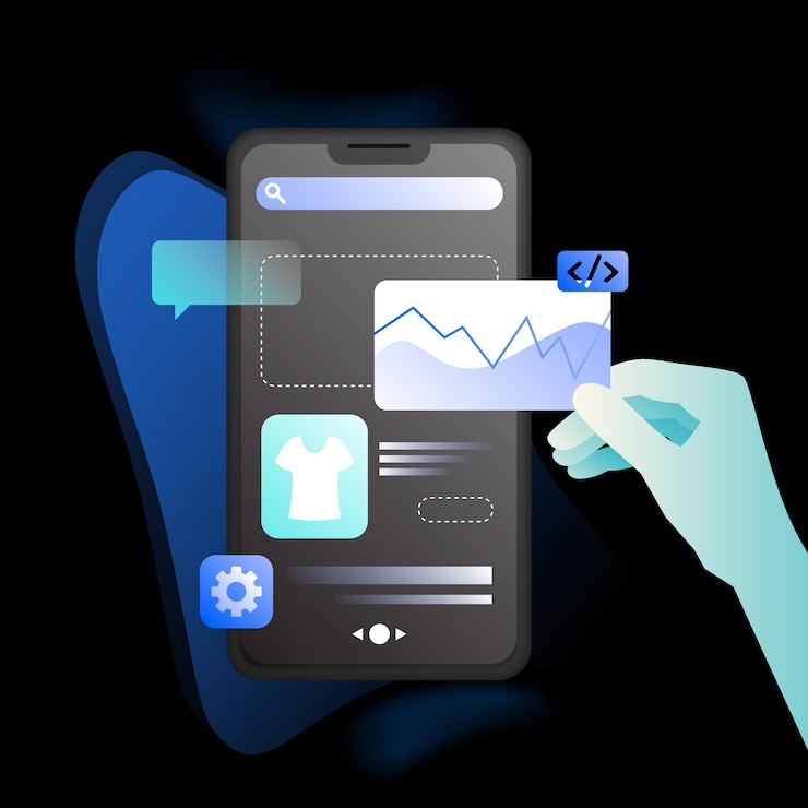 Vetor modelo de conceito de smartphone de ilustração de compras on-line preto