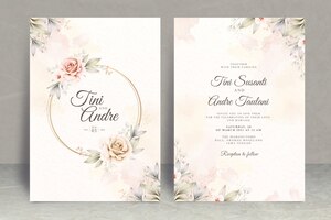 Vetor modelo de conjunto de cartão de convite de casamento com aquarela de flores e folhas