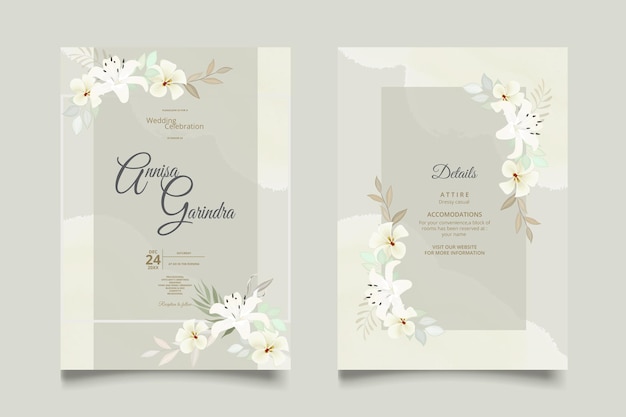 Modelo de Conjunto de Convite de Casamento Floral Branco Verde Vetor Premium
