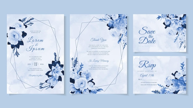 Modelo de conjunto de moldura de cartão de convite de casamento de flores lindas