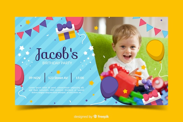 Modelo de convite de aniversário bebê colorido