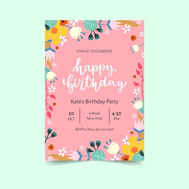 Modelo de convite de aniversário de flores de verão