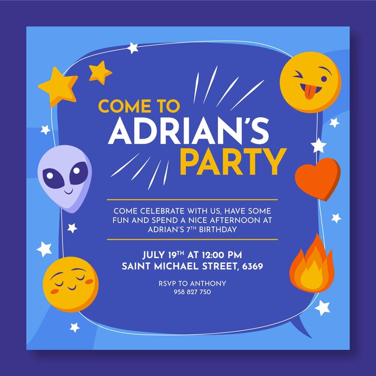Vetor modelo de convite de aniversário emoji