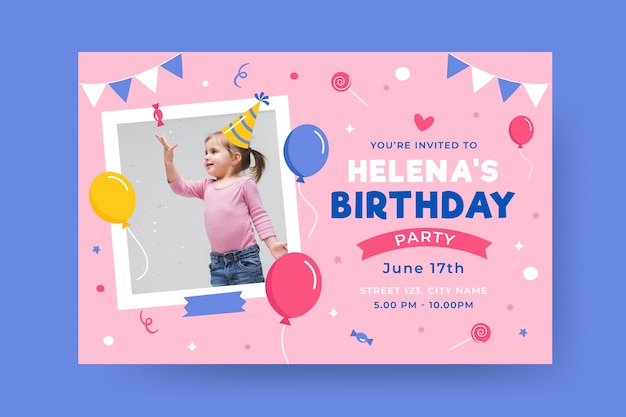 Modelo de convite de aniversário infantil com foto