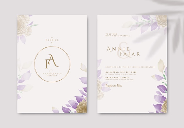 modelo de convite de casamento com aquarela de flores vetor premium