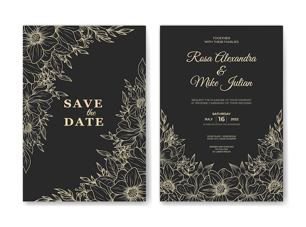 Modelo de convite de casamento com decoração elegante de flores