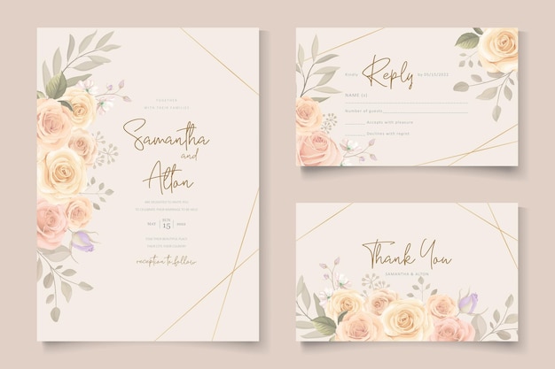 Modelo de convite de casamento com flores desabrochando em cores suaves