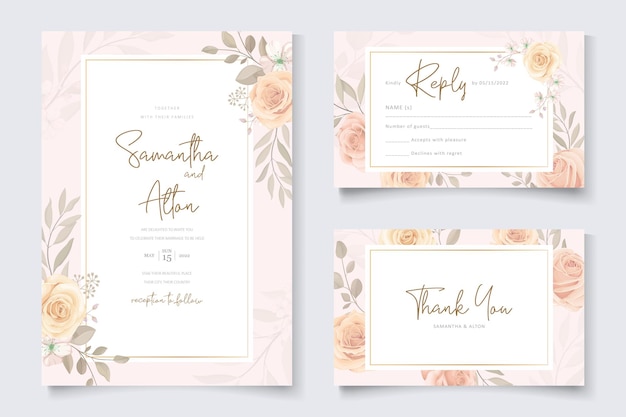 Modelo de convite de casamento com flores desabrochando em cores suaves