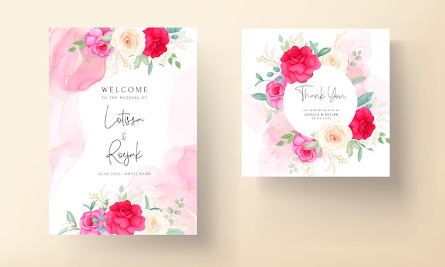 modelo de convite de casamento com lindo conjunto de rosas românticas
