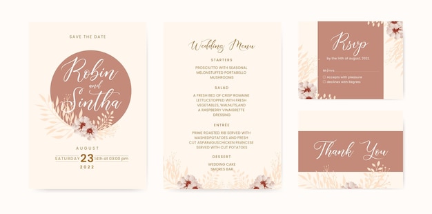 modelo de convite de casamento com menu e floral template2