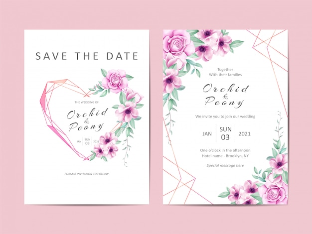 Modelo de convite de casamento criativo conjunto de aquarela floral