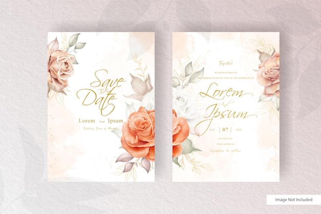 Modelo de convite de casamento elegante com arranjo floral aquarela desenhado à mão