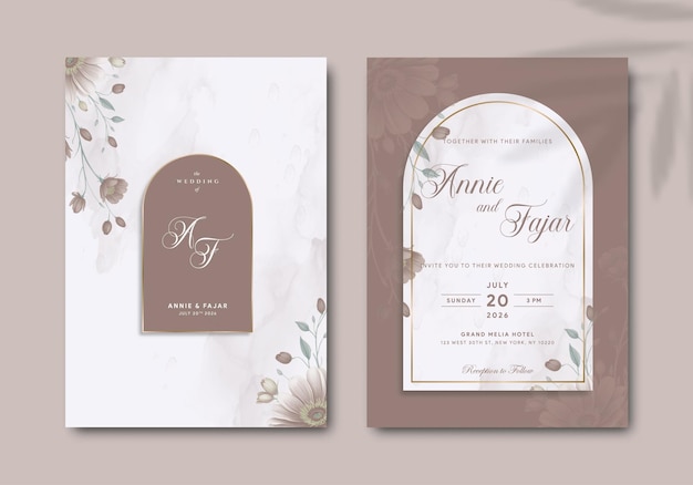 modelo de convite de casamento elegante com ilustração em aquarela vetor premium