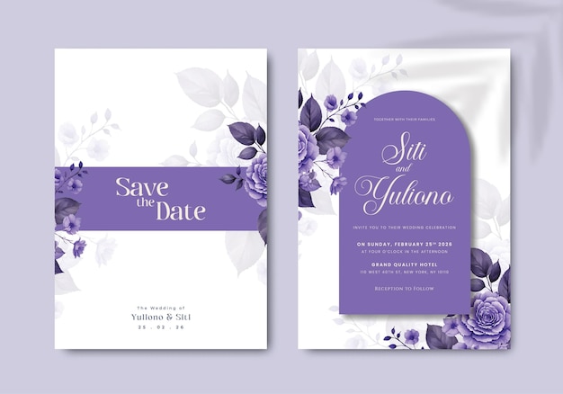 modelo de convite de casamento elegante com vetor premium de aquarela de flores