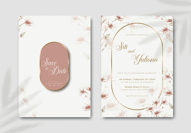 modelo de convite de casamento elegante com vetor premium de aquarela de flores