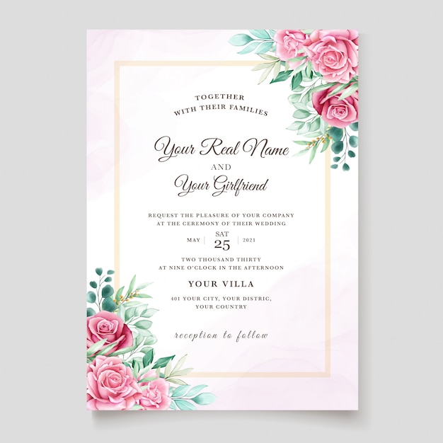 modelo de convite de casamento em aquarela floral