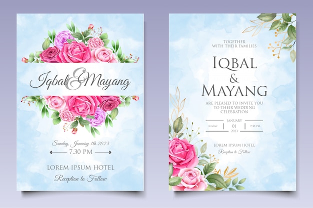 Modelo de convite de casamento em aquarela floral