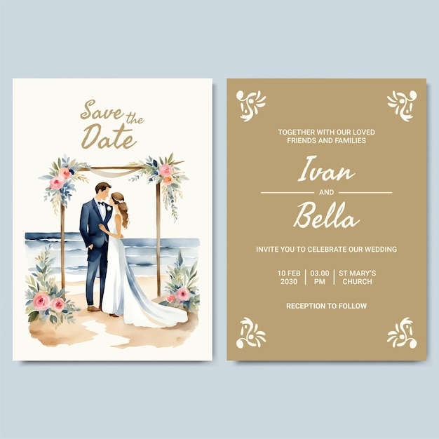 Modelo de convite de casamento em aquarela