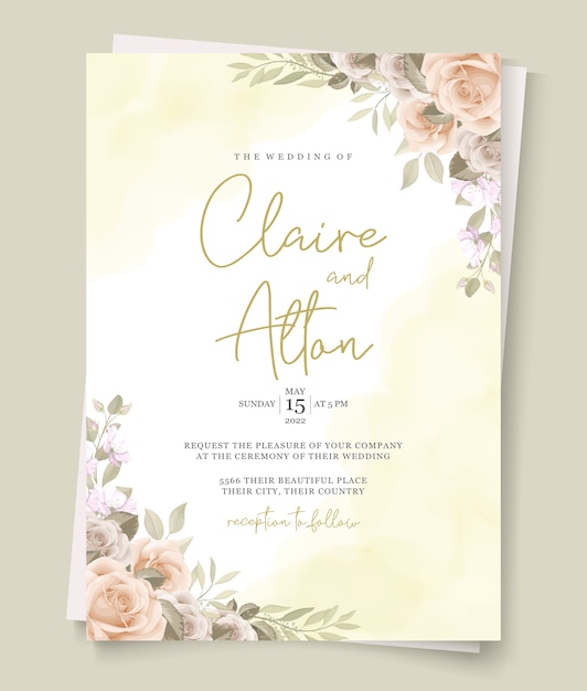 Modelo de convite de casamento floral elegante