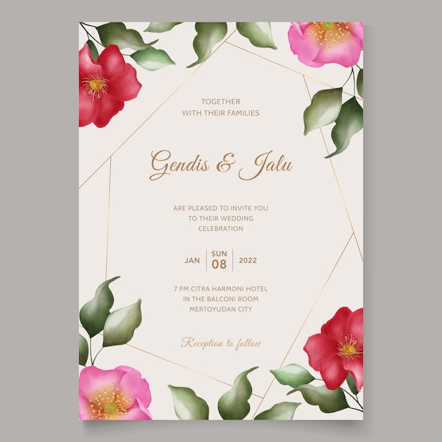 Modelo de convite de casamento floral em aquarela
