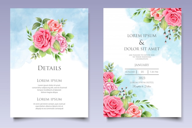 Modelo de convite de casamento floral em aquarela