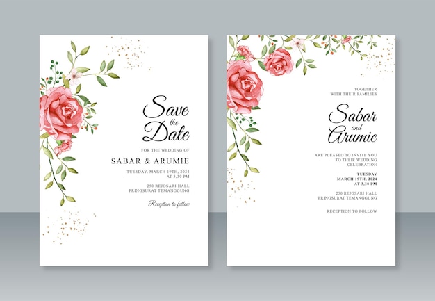 Modelo de convite de casamento minimalista com aquarela floral