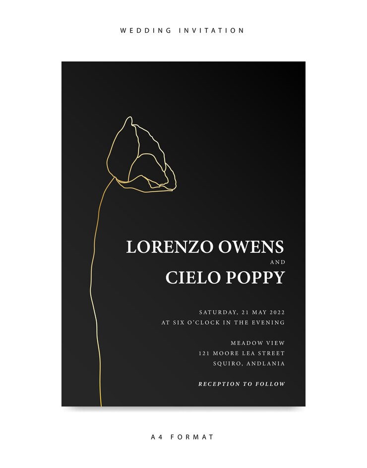 Vetor modelo de convite de casamento minimalista com flor de papoula convite de casamento de luxo