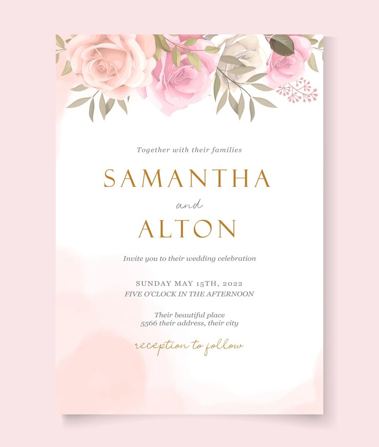 Vetor modelo de convite de casamento moderno com lindas rosas