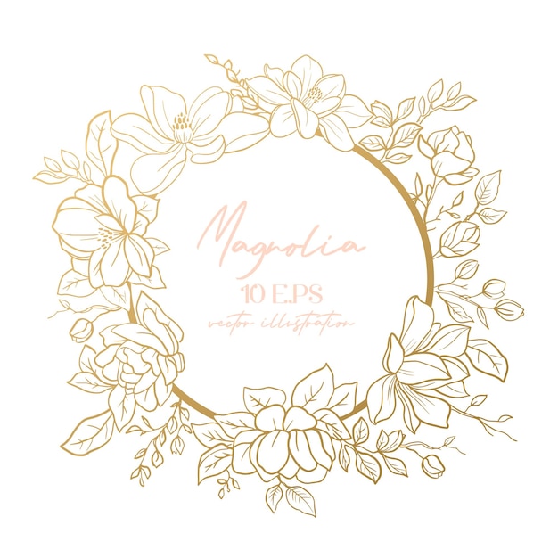 Modelo de convite de casamento ou festa com flores de magnólia dourada Modelo de cartão quadrado com design botânico