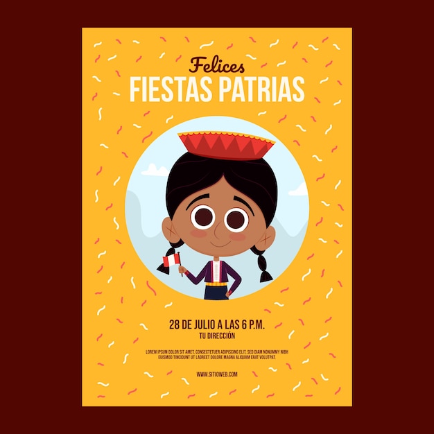 Modelo de convite de desenhos animados fiestas patrias peru