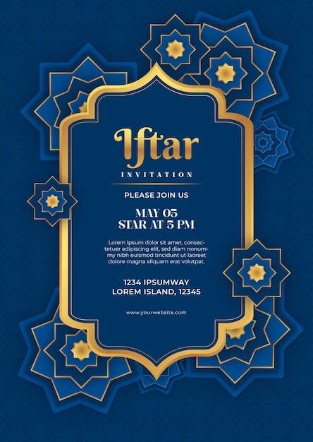 Modelo de convite iftar dourado