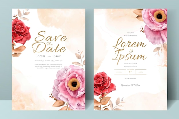 Modelo de convite para cartão de casamento a aquarela