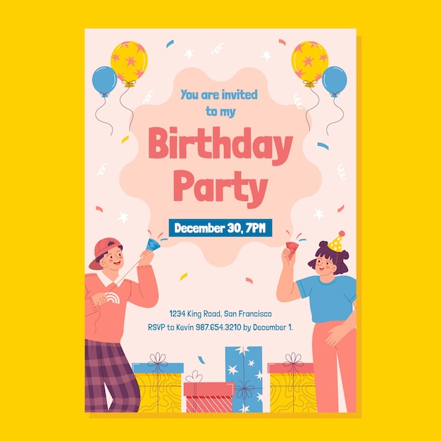 Modelo de convite para festa de aniversário plana
