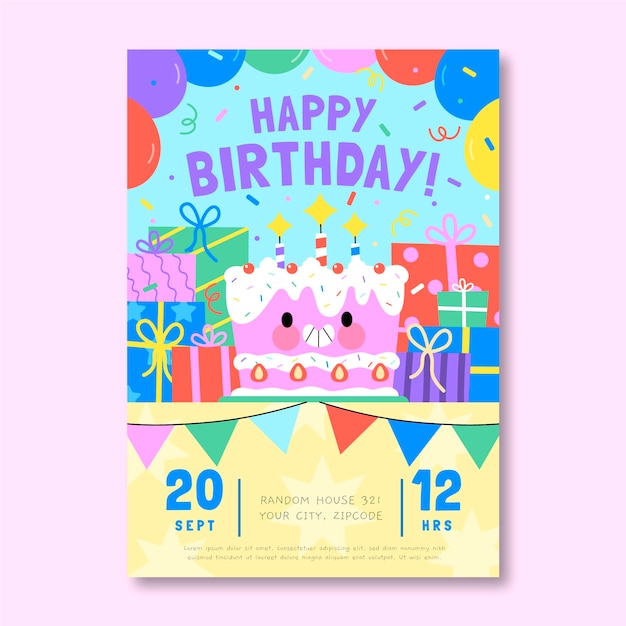 Modelo de convite para uma festa de aniversário plana